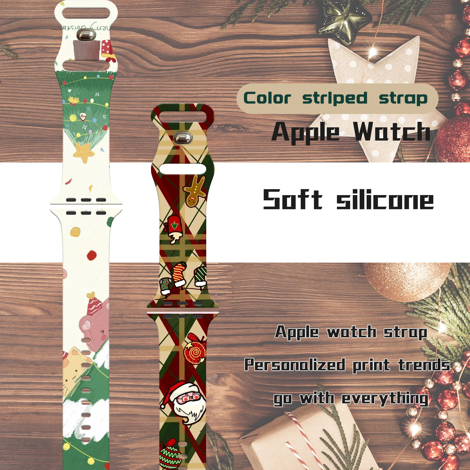 Christmas Love Song Print Strap for iWatch 11 10 9 8 7 Silicone Band Replaceable Bracelet for Apple Watch 46mm 44mm 42mm 41mm