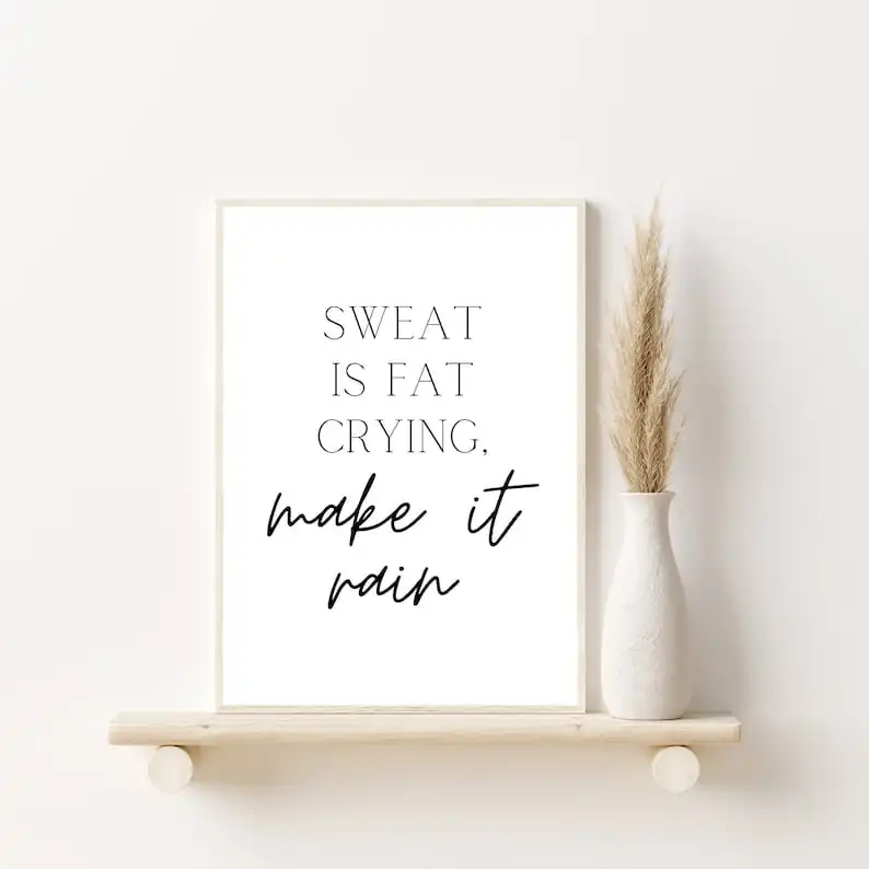 Home Gym Sign, Sweat is fat crying, Printable Wall Art | Workout Printable, Home Decor, Wall Art, Funny  Poster