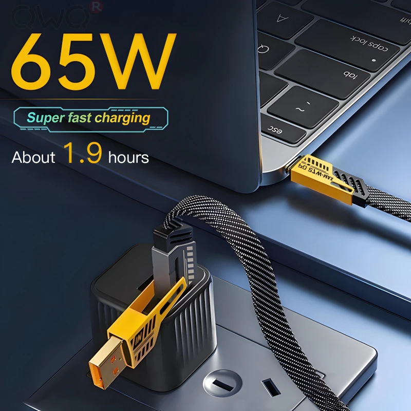 4 في 1 Mecha كابل بيانات شحن سريع 27 واط آيفون 17 16 15 14 13 برو ماكس سامسونج شاومي 65 واط USB نوع C سلك شحن متعدد المنافذ #1