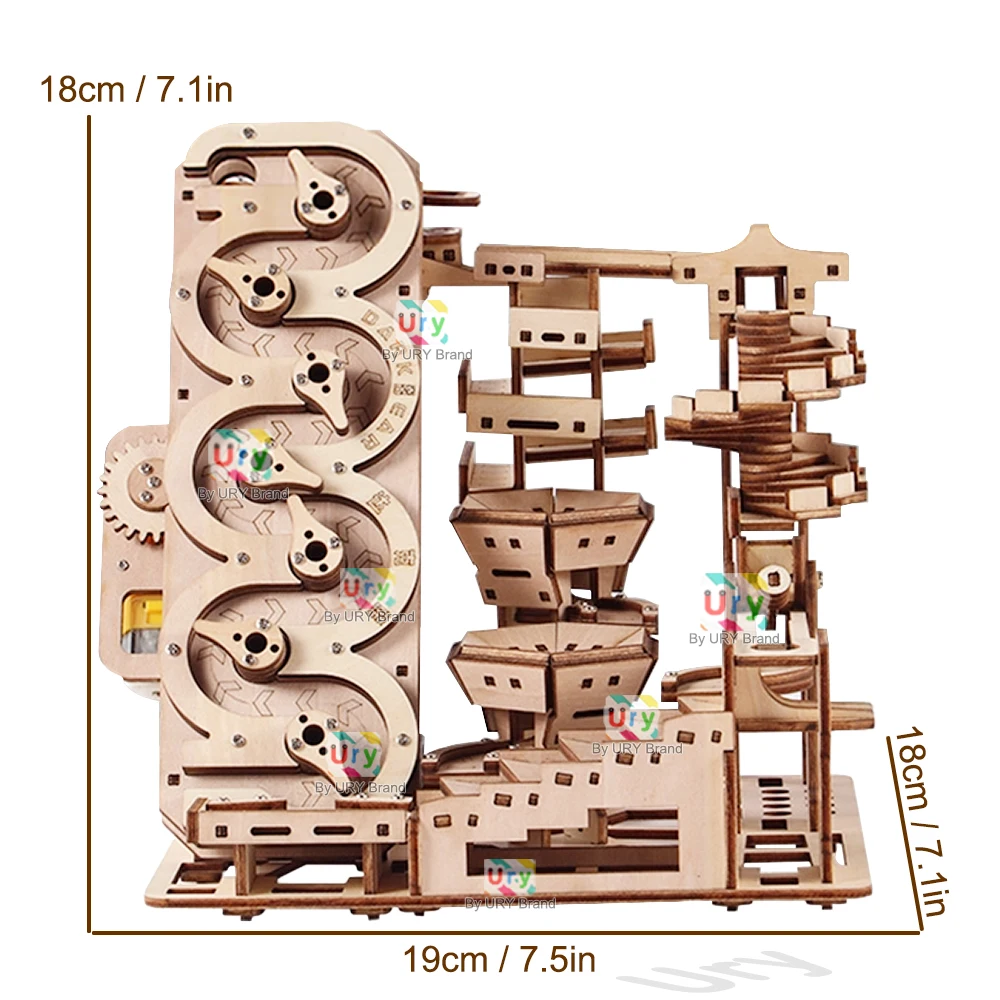3D Wooden Marble Run Construction Set with Electric Motor – Mechanical Science Maze Model 2