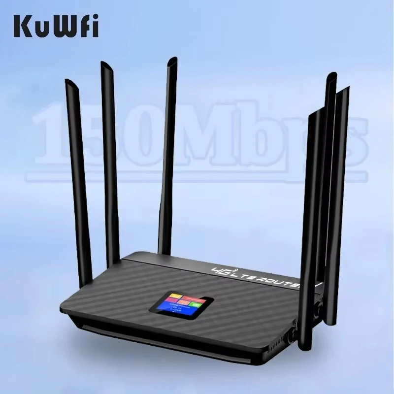 KuWFi 4G Lte Wifi Router 300Mbps Wireless CPE Router with 6pcs High Speed Antenna Stable Signal WAN/LAN RJ45 Port