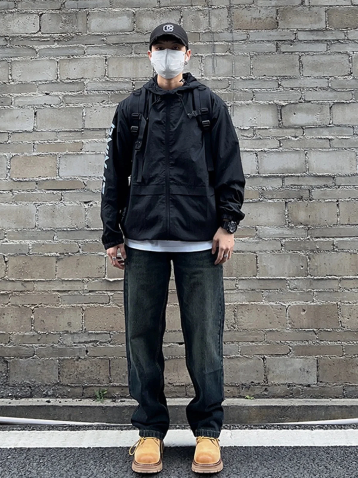 

American High Street Vibe Men's Fce Lined Denim Straight Leg Jeans Deep Blue Trendy OOTD Casual Straight Cut Trousers