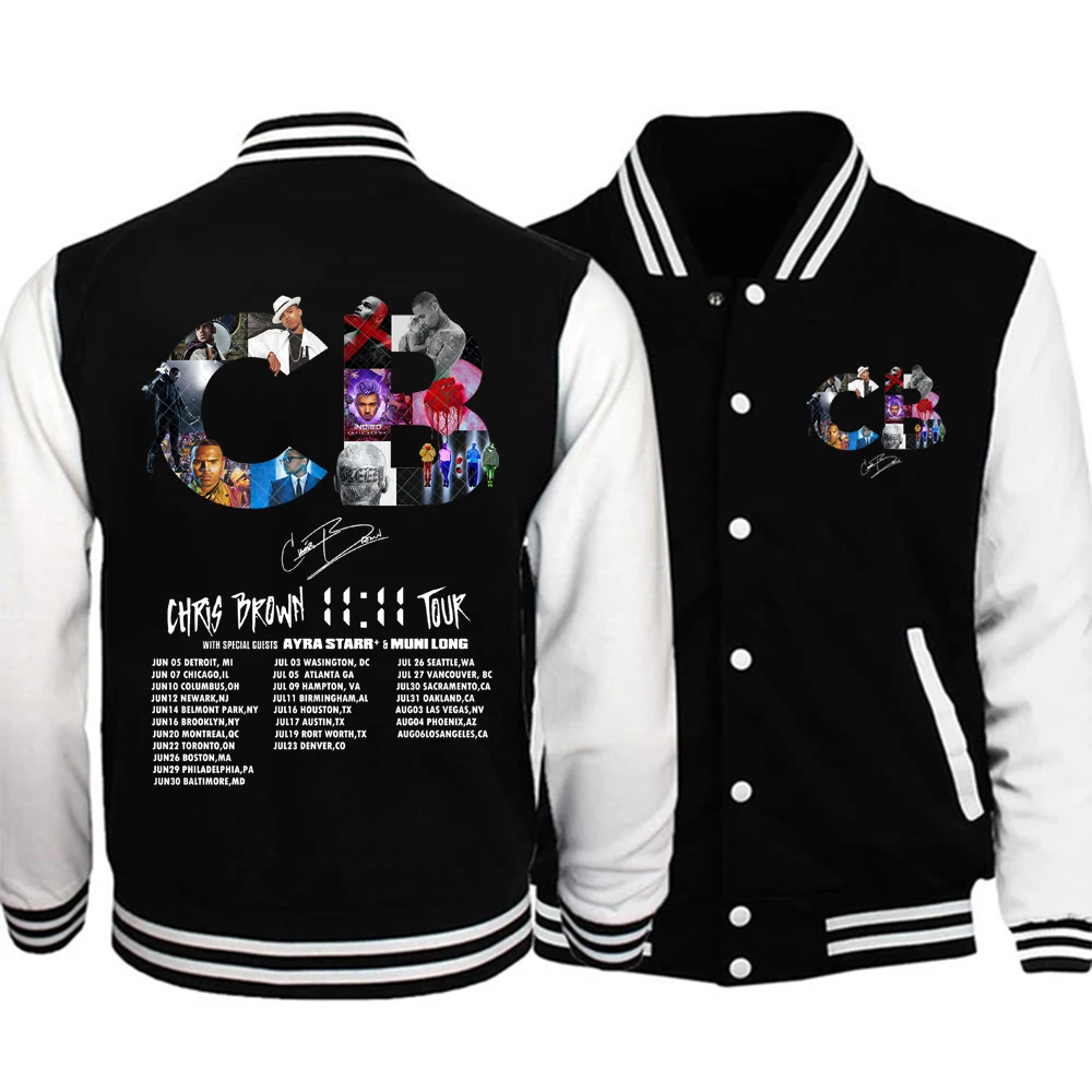 Chris Brown 11:11 Album Series  Merch Baseball Uniform Coat Casual Fashion Chris Brown 11:11 Tour 2024 Jacket Men's Hoodies Gift