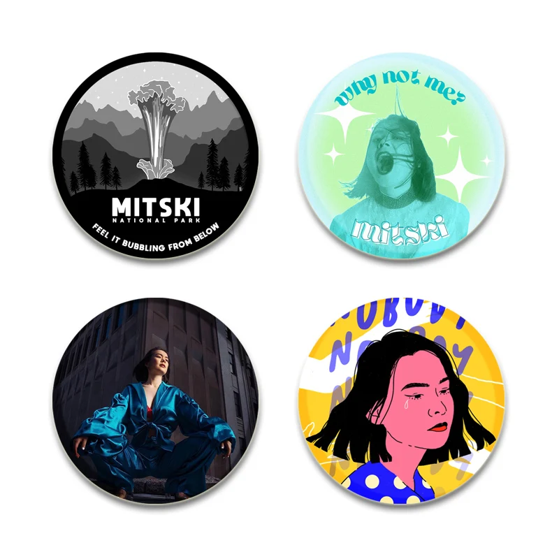 Pop Singers Mitski Miyawaki Pin Round Handmade Snap-in Brooches for Backpack Cothes Accessories Collection Badge Hat Decoration