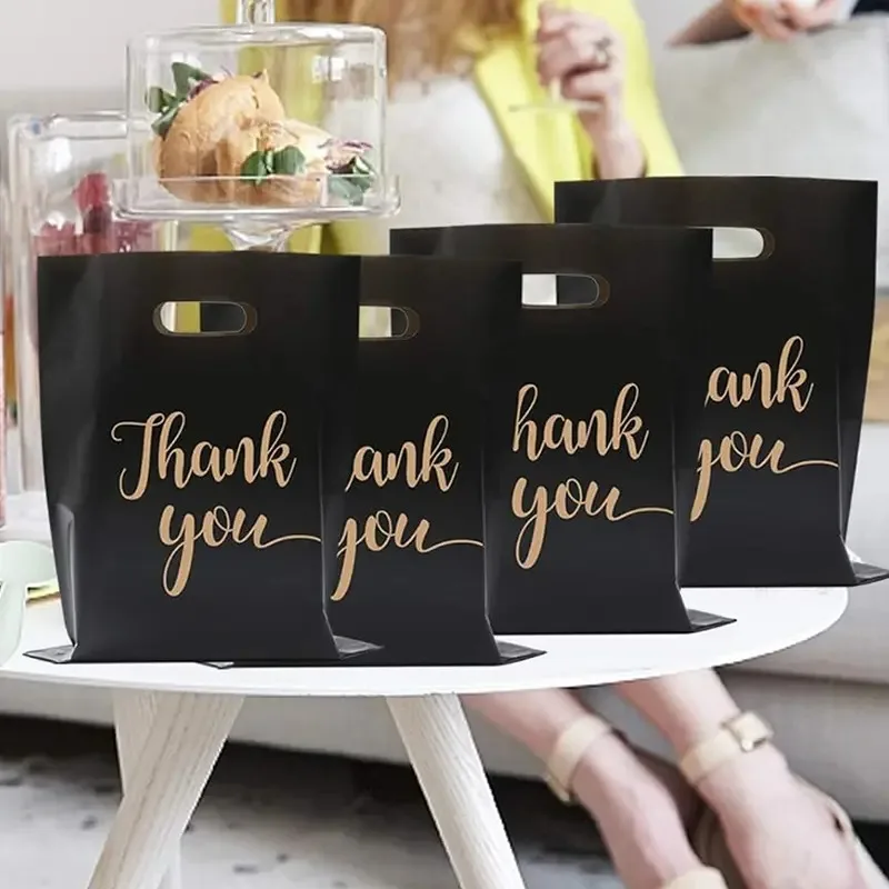 50/100 Stück Schwarze 'Danke'-Plastiktüten Handtaschen Plastik-Einkaufstaschen für Boutiquen Supermärkte Bekleidungsgeschäfte – Detail 6