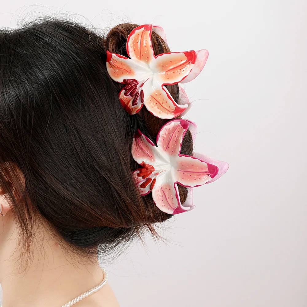Elegante fiore colorato artiglio per capelli clip per le donne Boho grande gradiente squalo coda di cavallo granchio morsetto copricapo da sposa accessori per capelli
