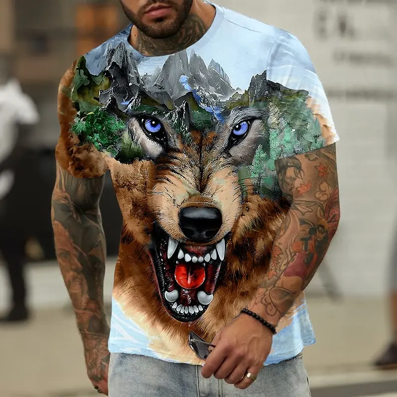 

Funny 3D Wolf Print T Shirt For Men Hip Hop Trend Streetwear Fashion 3D Animal Pattern Short Sleeve Tops Casual O-neck Loose Tee