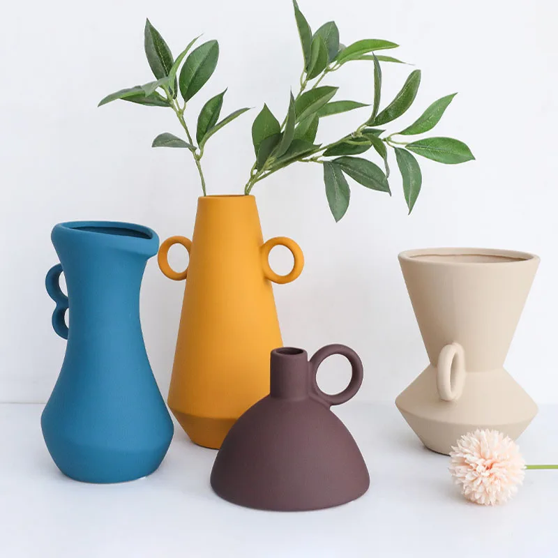 

Nordic Ins Morandi Double Ears Art Vase Ceramic Flower Hydroponic Device Desktop Craft European Home Decoration Accessories