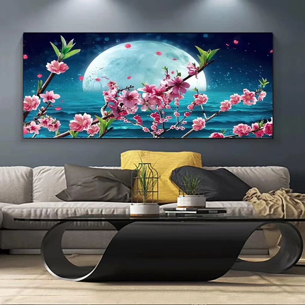 5D DIY Diamond Painting Kit Bright Moon At Sea Landscape Painting Handmade Diamond Art Cross Stitch Kit Holiday Gifts