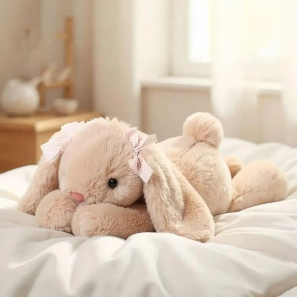 joli-lapin-en-peluche-a-longues-oreilles-cadeau-d'anniversaire-pour-enfants-doux-et-rembourre-avec-nœud-a-carreaux-decoratif-coussin-calin-adorable-pour-les-enfants