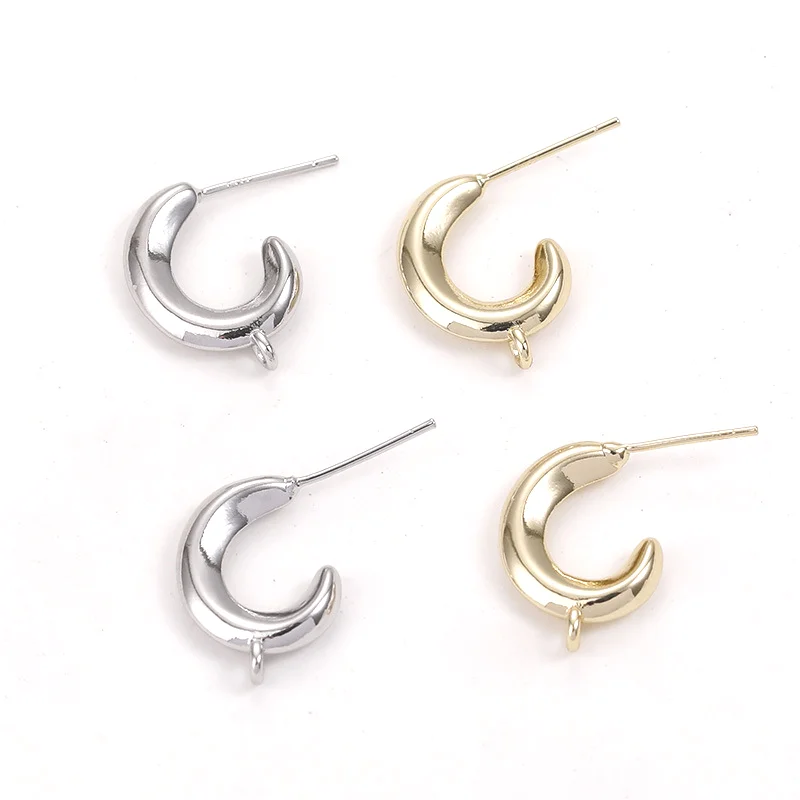 2 Pieces New 14k Copper Clad Gold Simple Double-sided Flat C-shaped Silver Needle Earrings DIY Self-made Jewelry Accessories