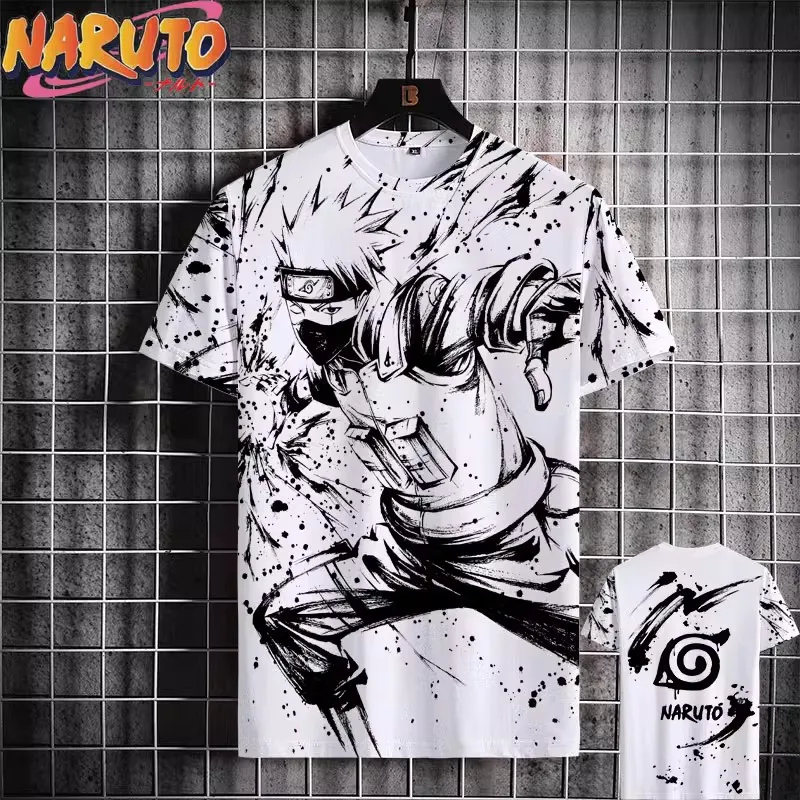 MINISO Naruto Herren-T-Shirt, japanische Anime-3D-Drucke, lässige Kurzarm-T-Shirts, Straße, übergroße Kleidung, modische Cartoon-T-Shirts