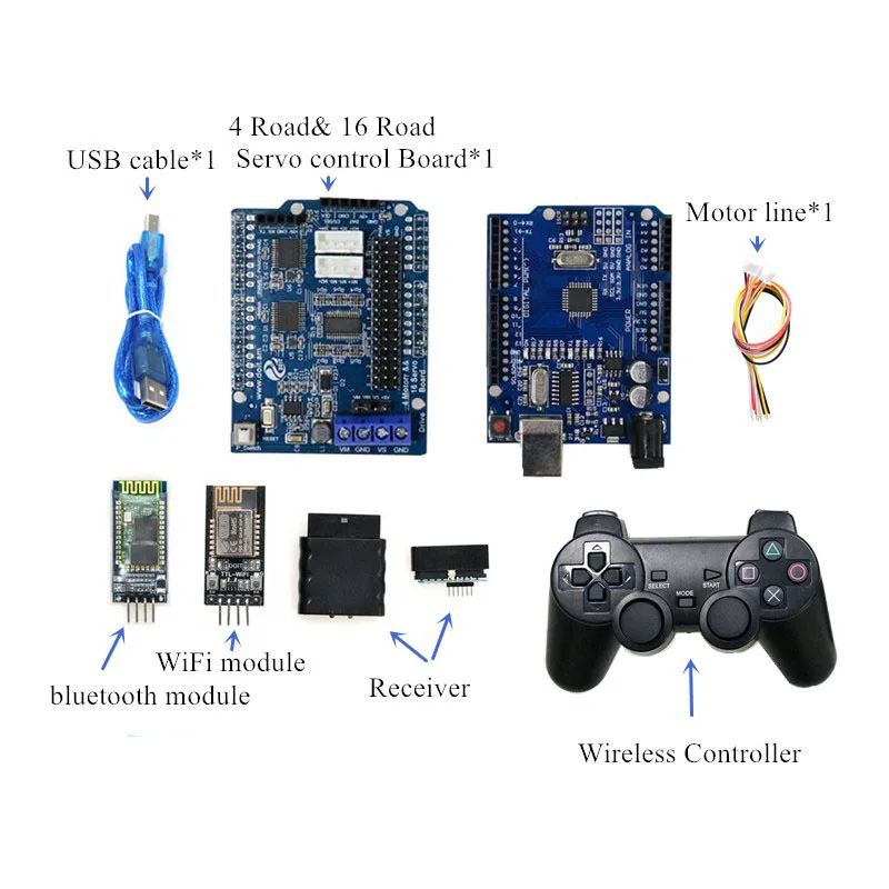 Bluetooth, WiFi, Handle Robot Car Arm Controller Kit for Arduino with Motor Driver Board, WiFi Module, Bluetooth Module