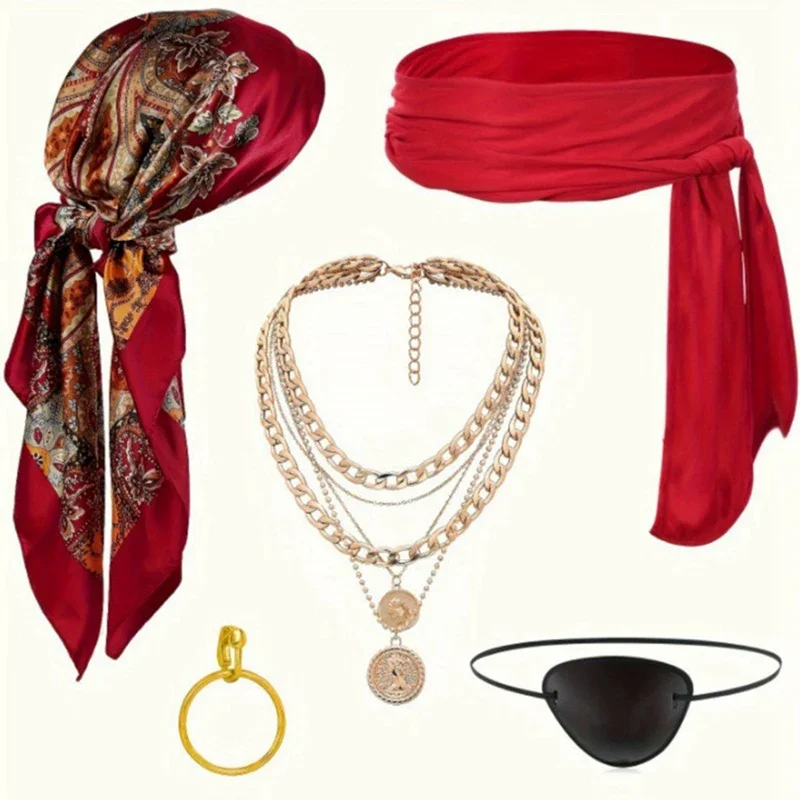 Accessori per costumi da pirata per donne e uomini Accessori da capitano pirata con collana a fascia con bandana