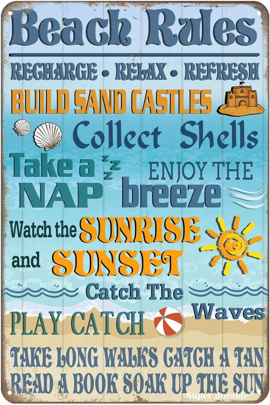 Metal Tin Sign Beach Rules Vintage Pool Patio Wall Decor Backyard Bar Outdoor Swimming
