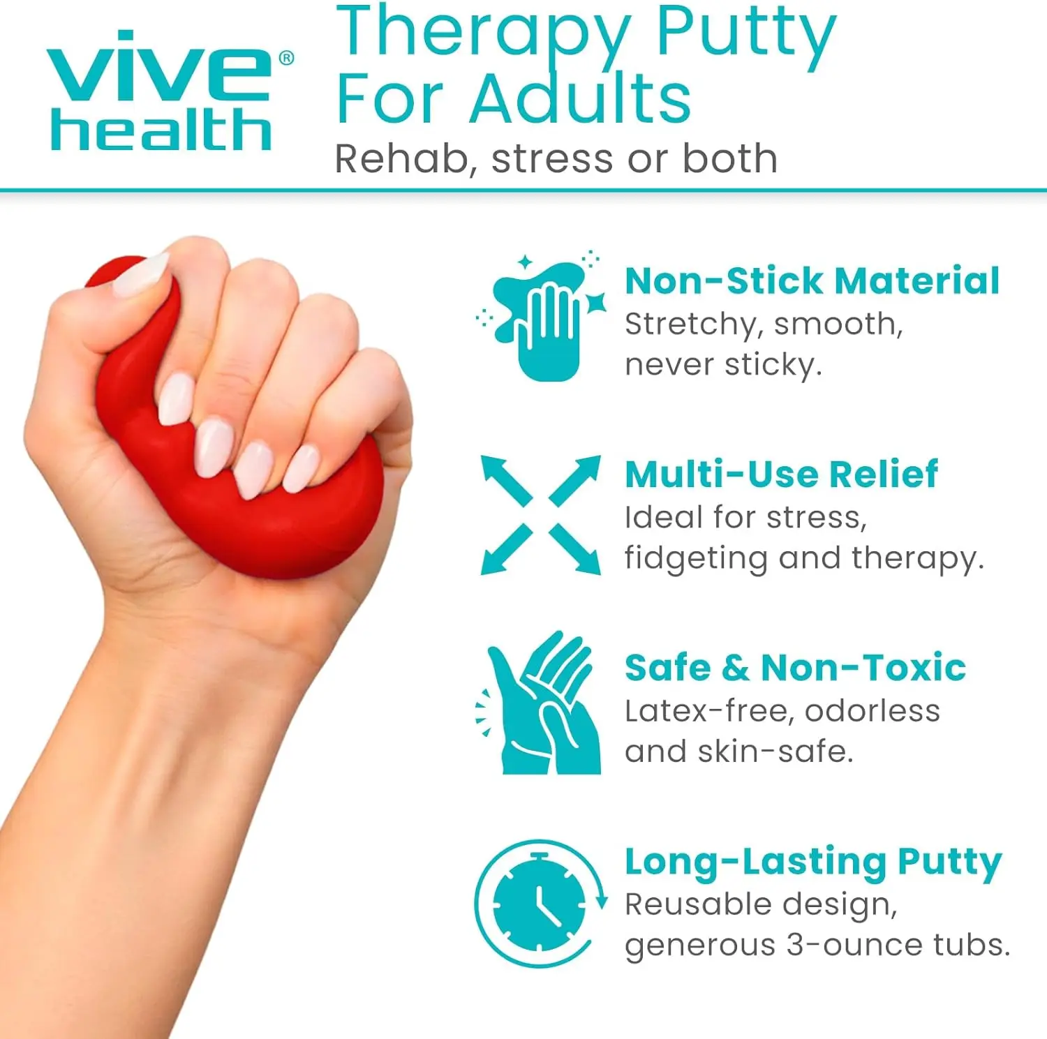 Vive Therapy Putty For Adults, For Hand Therapy (2 Pack) - Occupational Sensory Stress Relief Tools - for Physical Exercise, Fin