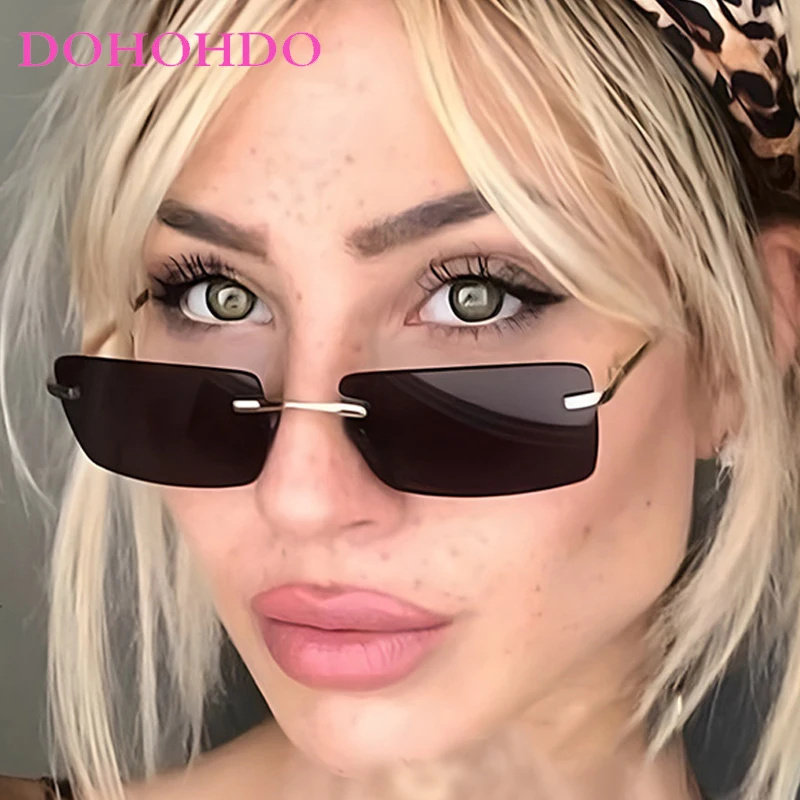 Punk Trending Metal Square Rimless Women's Sunglasses Luxury Brand Men Sun Glasses Party Summer Traveling Rainbow Eyewear UV400