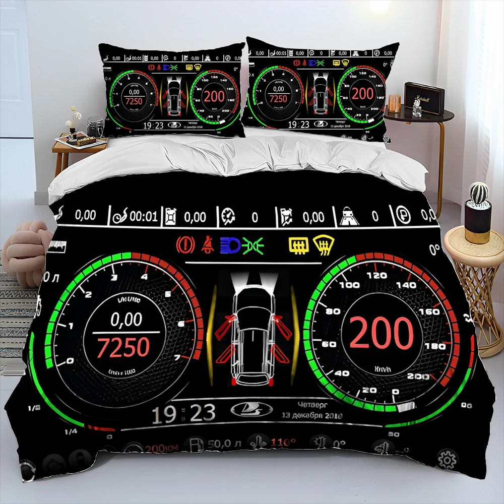 

3D Racing Car Dashboard Comforter Bedding Set,Duvet Cover Bed Set Quilt Cover Pillowcase,King Queen Size Bedding Set Adult Child