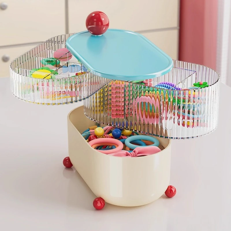Children's Hair Accessories Storage Box Organizer Rotatable Girl's Hair Rope Hairpin Accessories Desktop Dopamine Jewelry Boxes