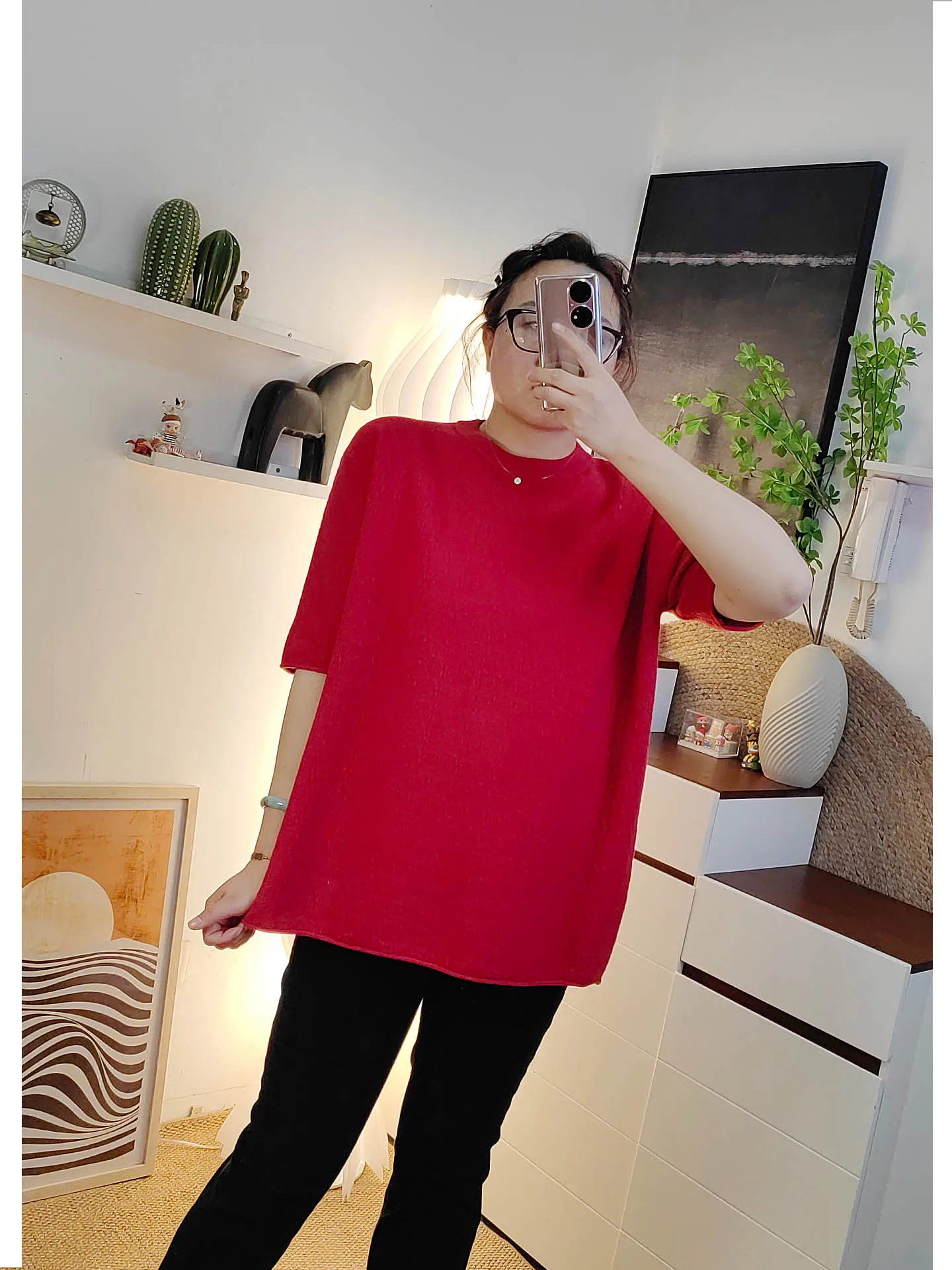 

Свободный вязаный свитер с круглым вырезом для женщин больших размеров, модная повседневная одежда для дома и на каждый день