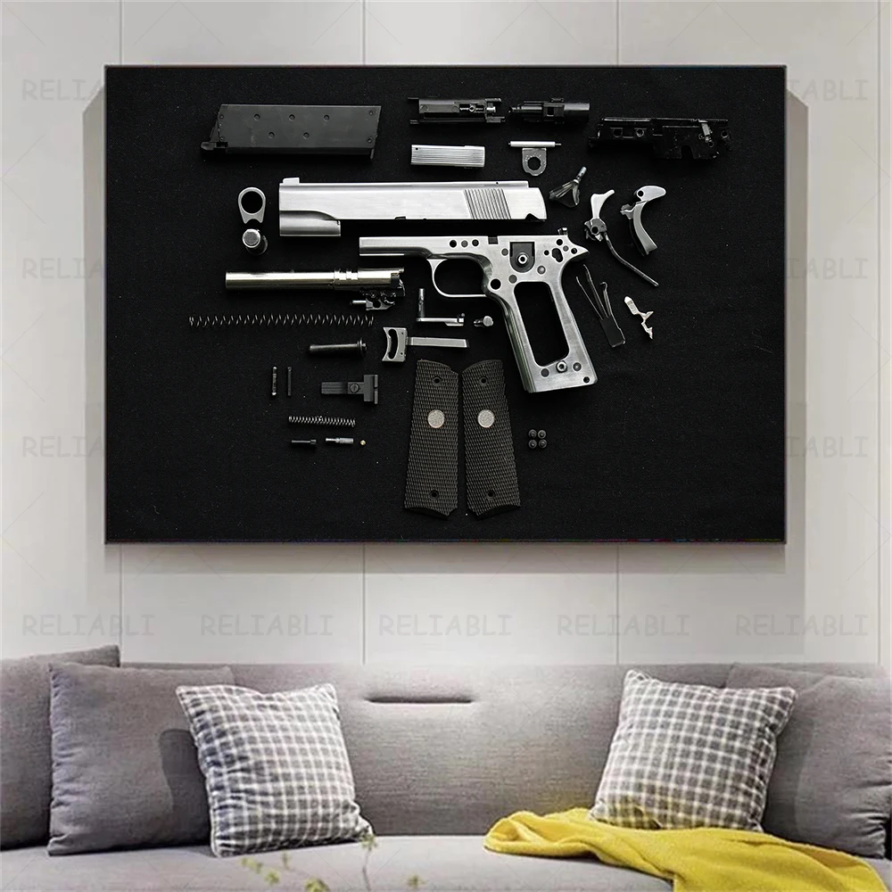 Disassembled Handgun Pictures Pistol Bullet Canvas Painting Wall Art Gun Arms Poster for Living Room Home Wall Decor Cuadros