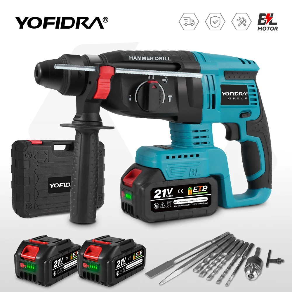 YOFIDRA 26MM borstelloze elektrische boorhamer Multifunctionele roterende draadloze oplaadbare elektrisch gereedschap voor Makita batterijpin - afbeelding 2
