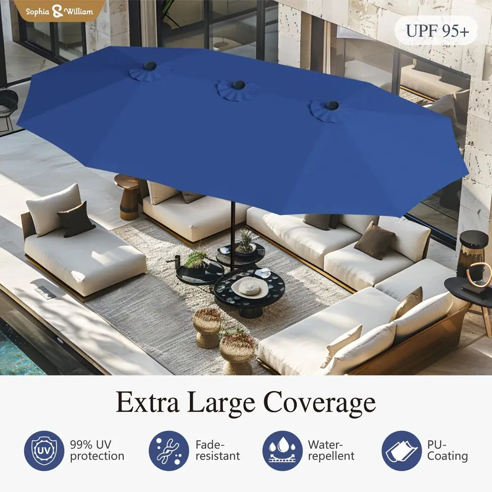 

15 ft Extra Large Patio Umbrella with Base Included, Rectangular Outdoor Umbrella Heavy Duty, Market Umbrella Doublesided Fade
