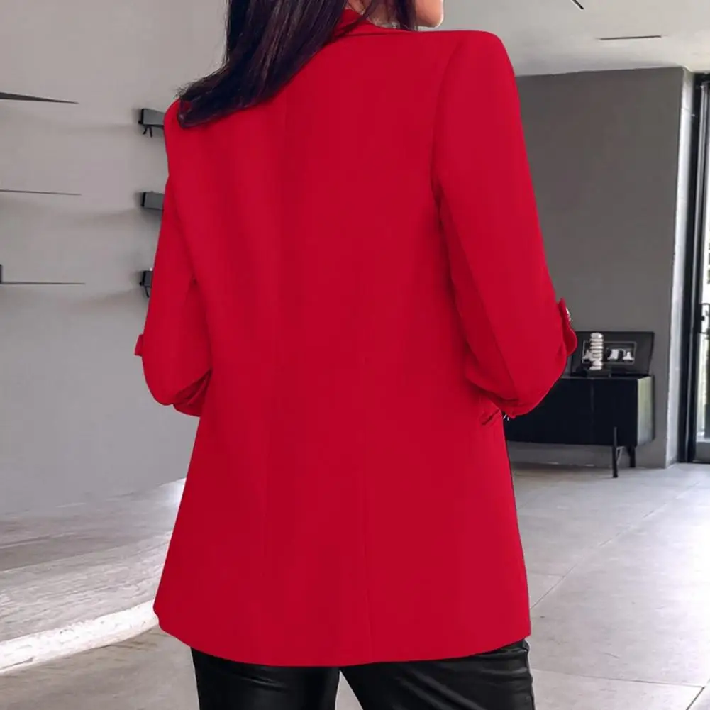 Button Sleeve Lapel Cardigan Elegant Women's Lapel Suit Coat for Business Daily Wear in Autumn Winter Long Sleeved Solid Color