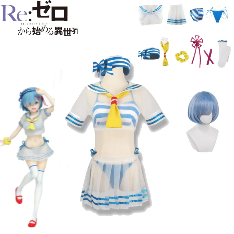 

Re:ZERO Starting Life in Another World Rem Sailor Swimsuit Cosplay Costume Women Girls Suitable for Summer and The Beach