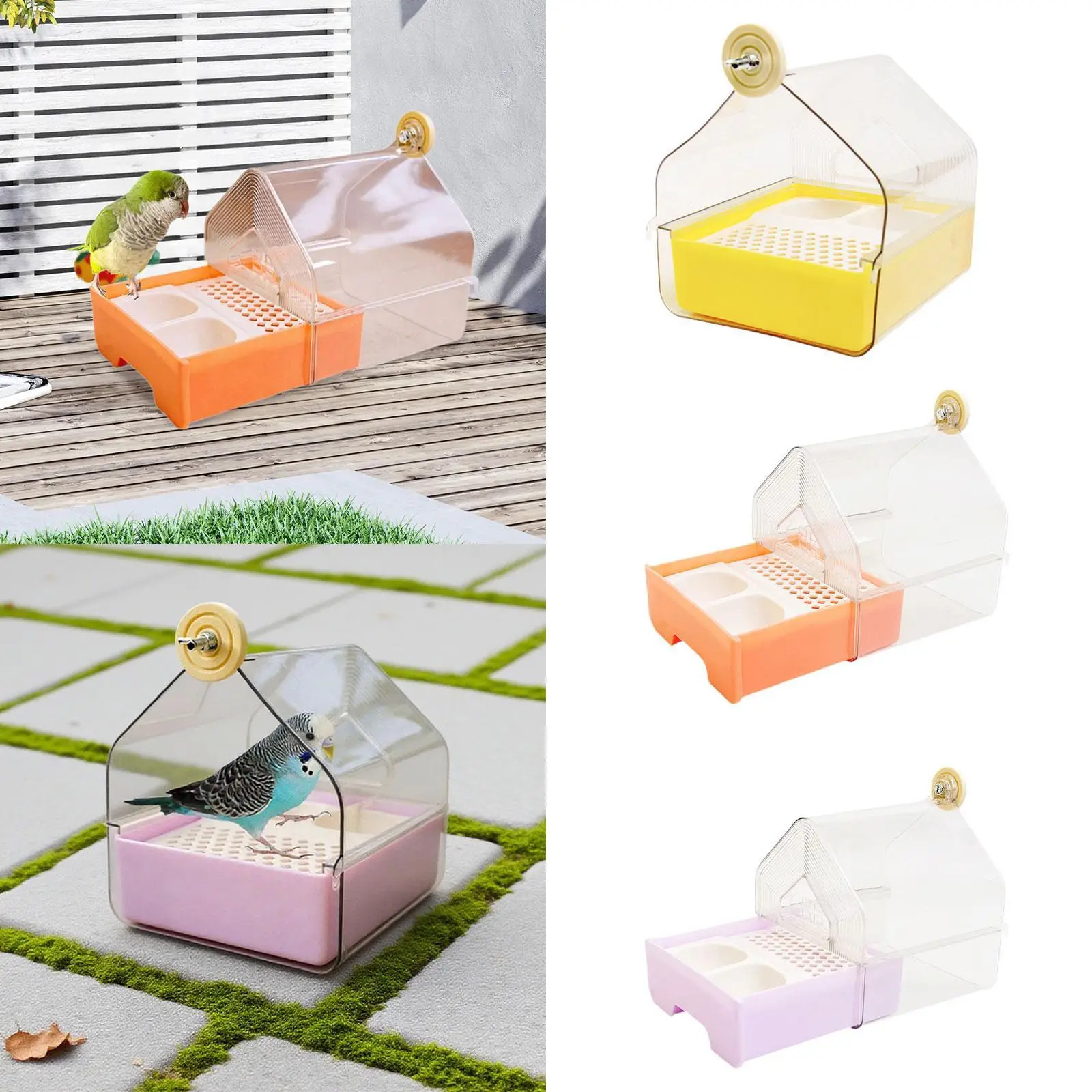 

Подвесная купалка для птиц с домиком-кормушкой и держателем для корма, аксессуары для клеток, ванночка для попугаев и неразлучников