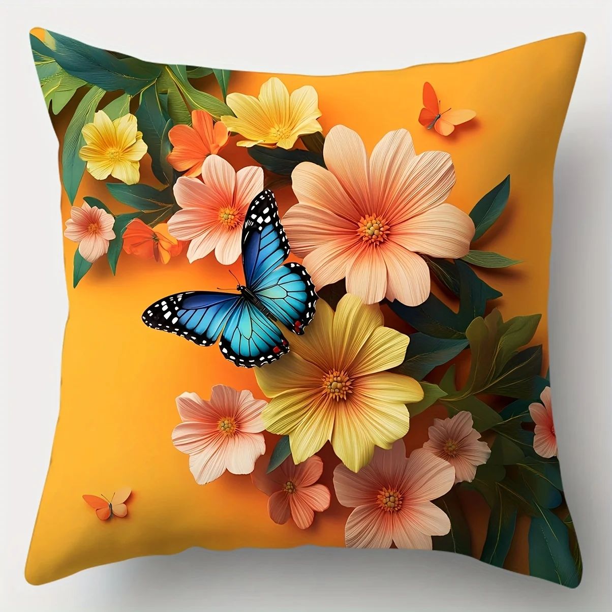 Bright yellow flower design digital printing pillow cover Short plush Suitable living rooms bedrooms sofas throw cushion cover
