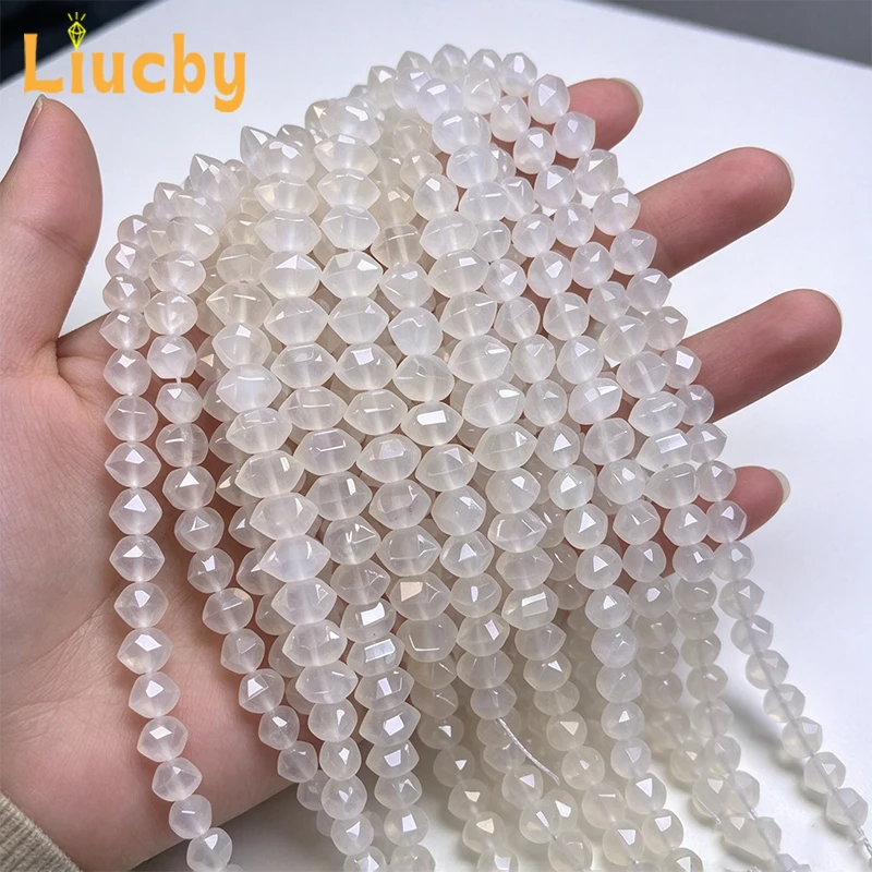 Natürliche weiße Jade, diamantgeschliffene, facettierte Abakusperlen, lose Edelsteinperlen für die Schmuckherstellung, DIY-Armband, Halskette, Ohrringe für Damen – Detail 6