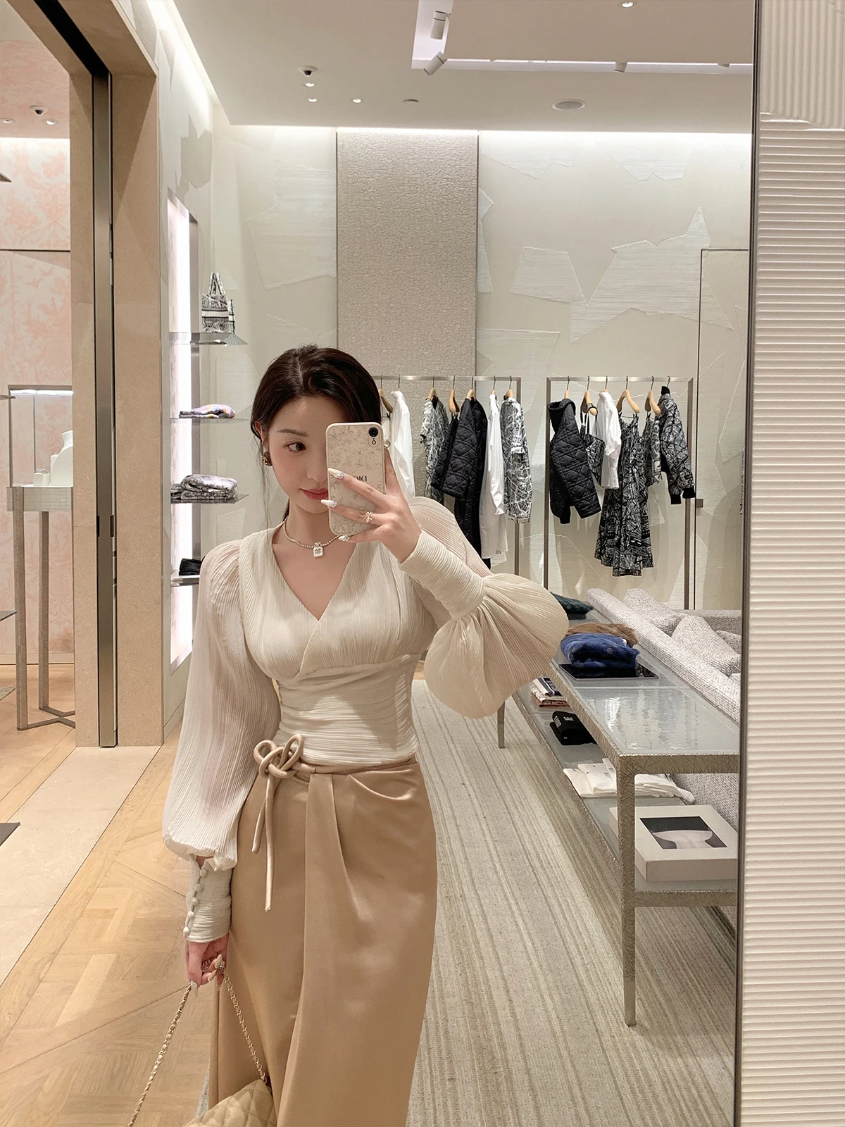 

Двусторонняя шелковая юбка Chen Chens с разрезом, трапециевидной формы из полиэстера с высокой талией, повседневная одежда для молодых женщин