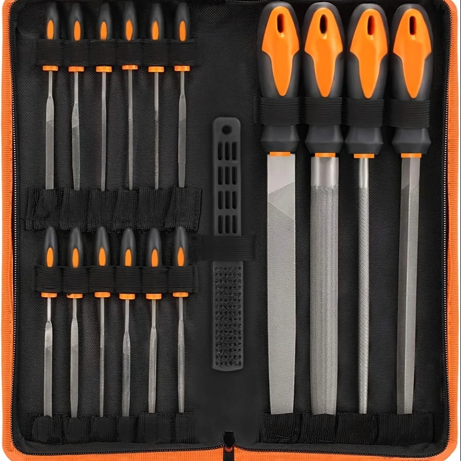 17Pcs File Tool Set,T12 Drop Forged Alloy Steel, Flat/Triangle/Half-round/Round Large File And 12pcs Needle Files/1 Brush