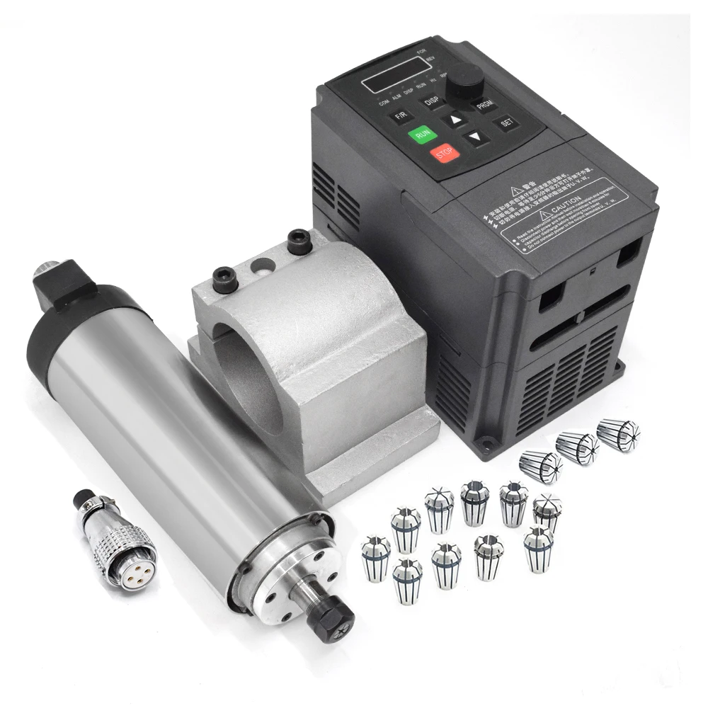 1.5KW Air Cooled Spindle Motor Set with 1.5KW VFD Inventer 80mm Clamp ER11 Collets Kit for Mainly Woodworking Engraving