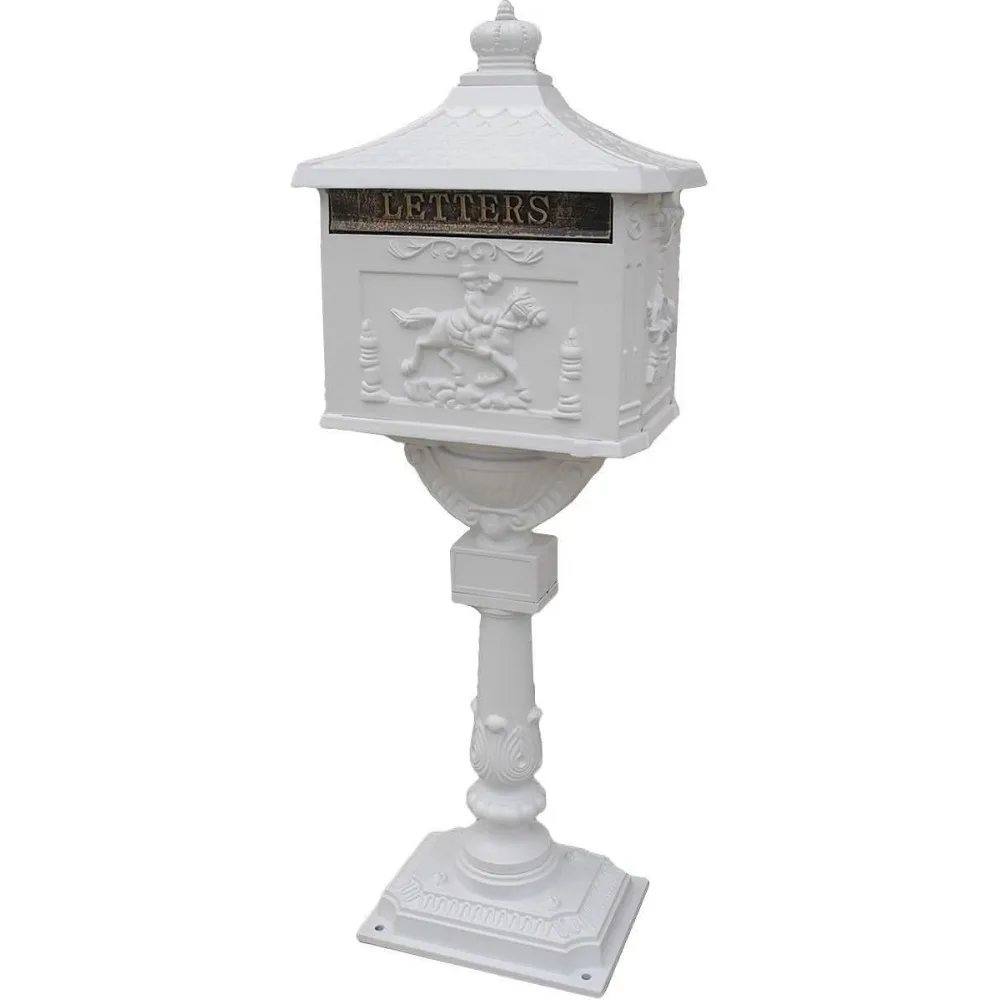 

Mail Box Heavy Duty Mailbox Postal Box Security Cast Aluminum Vertical Pedestal (White)