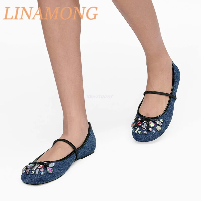 

Buckle, Rhinestone Pearl Single Shoe Fashionable Single Strap Flat Bottom Shallow Mouth Comfortable Casual Round Toe Mary Shoes