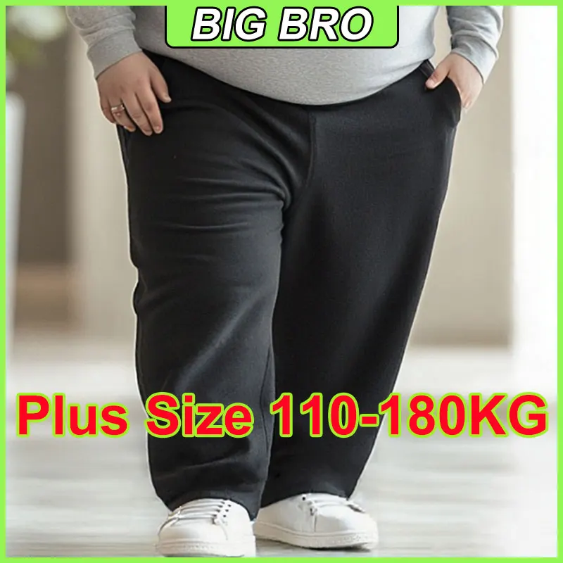 

Plus Size 110-180KG Men's Pants Spring Autumn Casual Sweatpants Loose-fit Pocket Zip-up Elastic Jogger Pants Straight Trousers