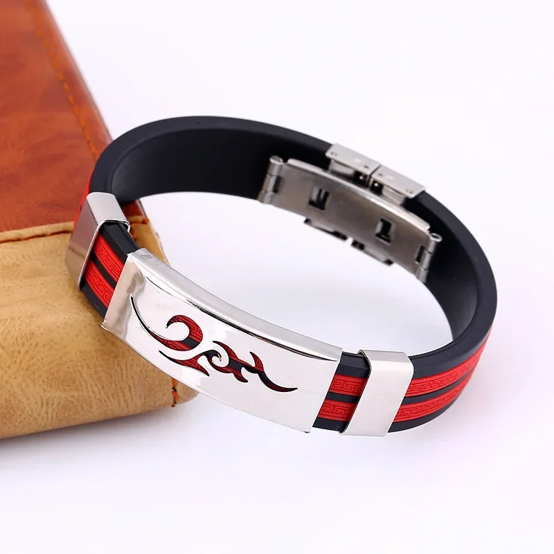 2025 Fashion Flame Print Stainless Steel Bracelets For Men Women Individuality adjustable Rubber Bracelet Casual Jewelry Gifts