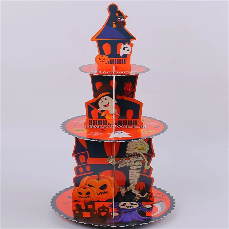 Halloween Pumpkin Multi-tier Cake Stand Decoration 3D Paper Cake Tray Party Christmas Treats Setting Cake Tools