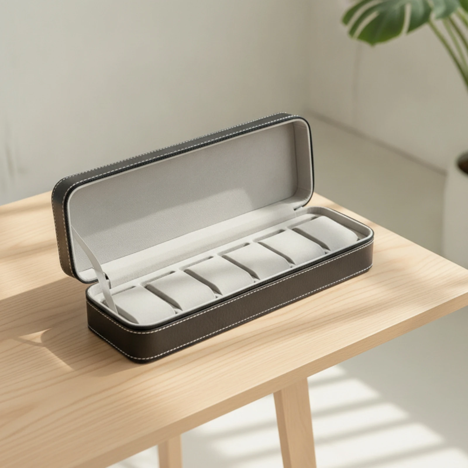Watch Case with 6 Slots Padded Zippered Watch Organizer Compact Portable for Travelers, Business Trips
