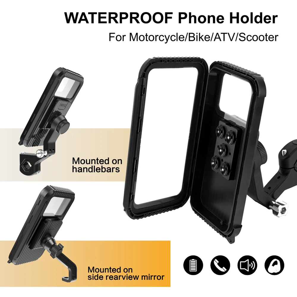 Waterproof Phone Holder for Motorcycle/Bike/Atv/Scooter PET Material Front and Rear Touch Screens Transparent Rear Cover