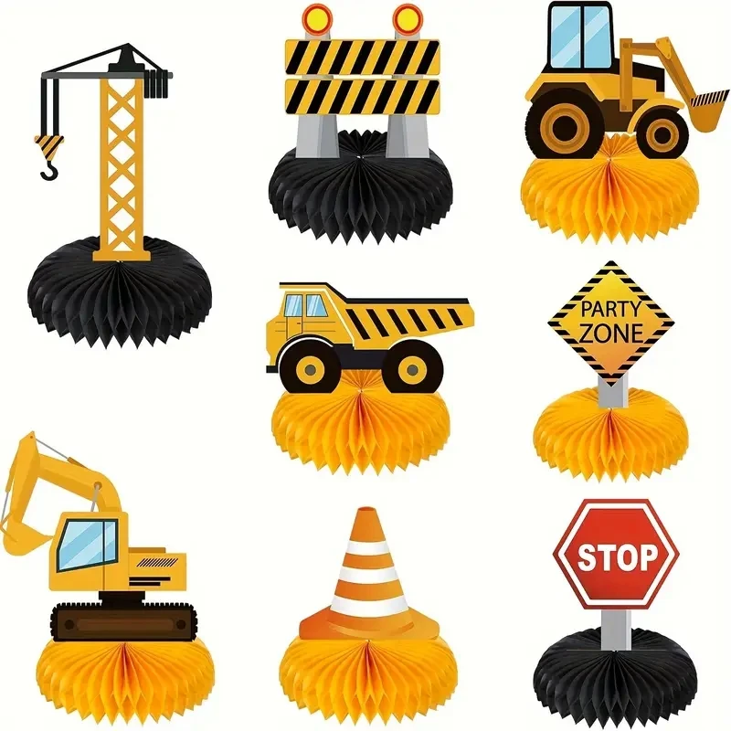 8pack engineering vehicle honeycomb ornament excavator birthday party decoration party honeycomb table paper honeycomb base