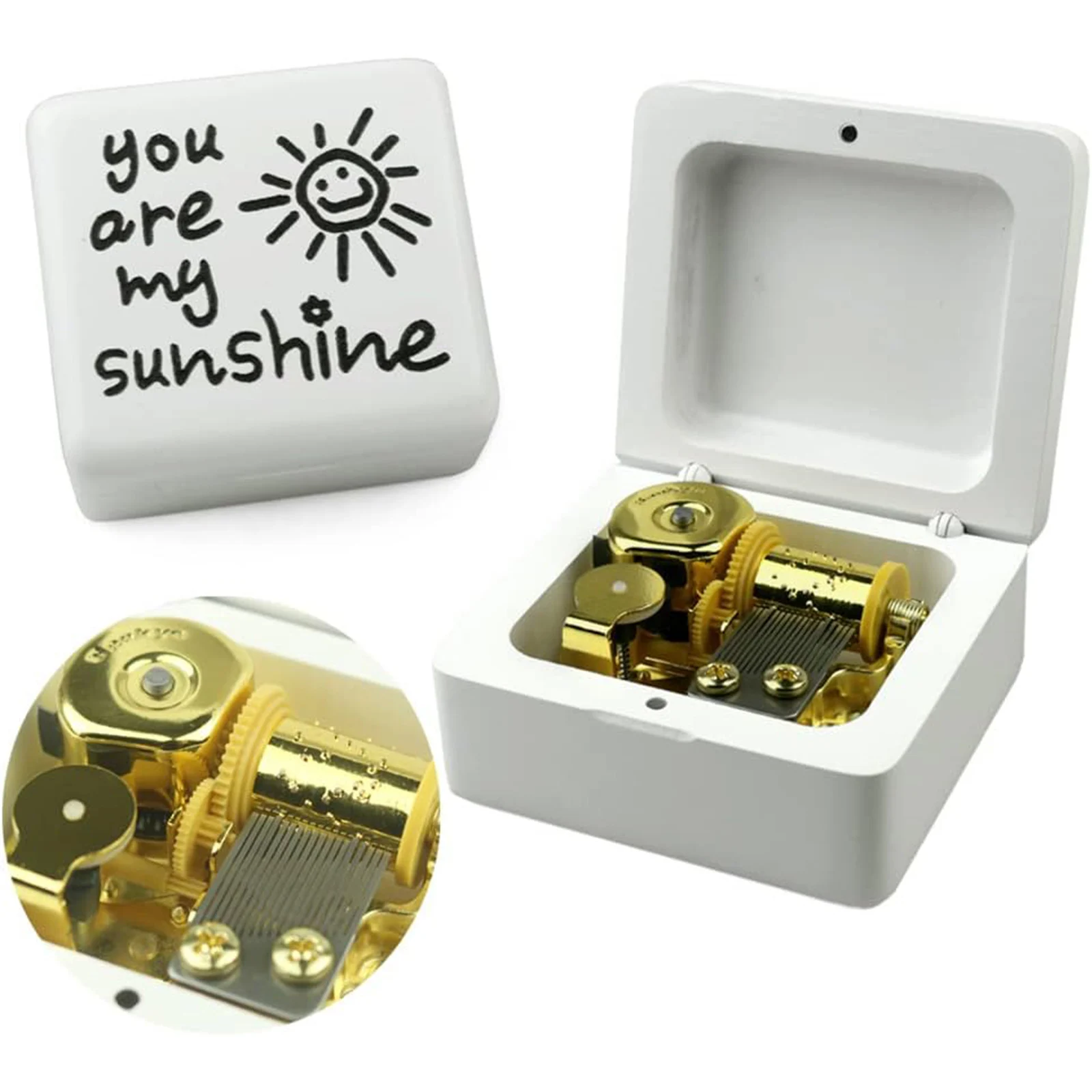 

SOFTALK You are My Sunshine Solid Wood White Theme Music Box Birthday, Christmas, Valentine's Day Gifts