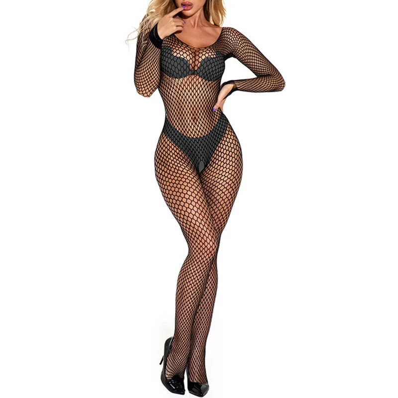 Ladies Bodystockings Women\'s Underwear Sexy Open Crotch Catsuit Bodysuit Mesh Fishnet Tights Erotic Lingerie Sleepwear Jumpsuit