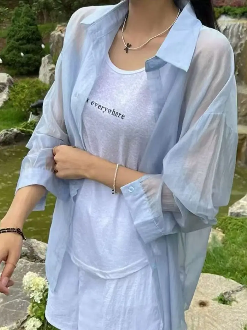 

Loose Long Sve Sun Protection irt Women's Casual Sle Thin Chiffon Cardigan Outerwear Comfortable Breathable Spring irt