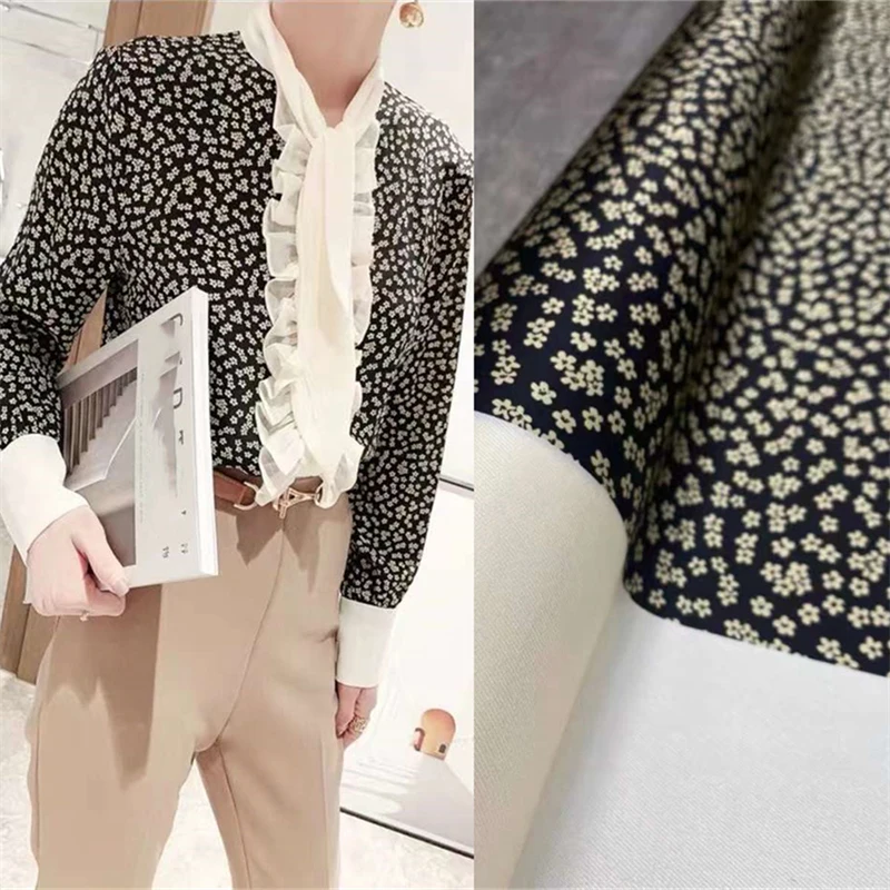 

Luxury Brand Classic Small Floral Print Elastic Twill Summer Breathable Women's Clothing Handmade DIY 21mm Mulberry Silk Fabric