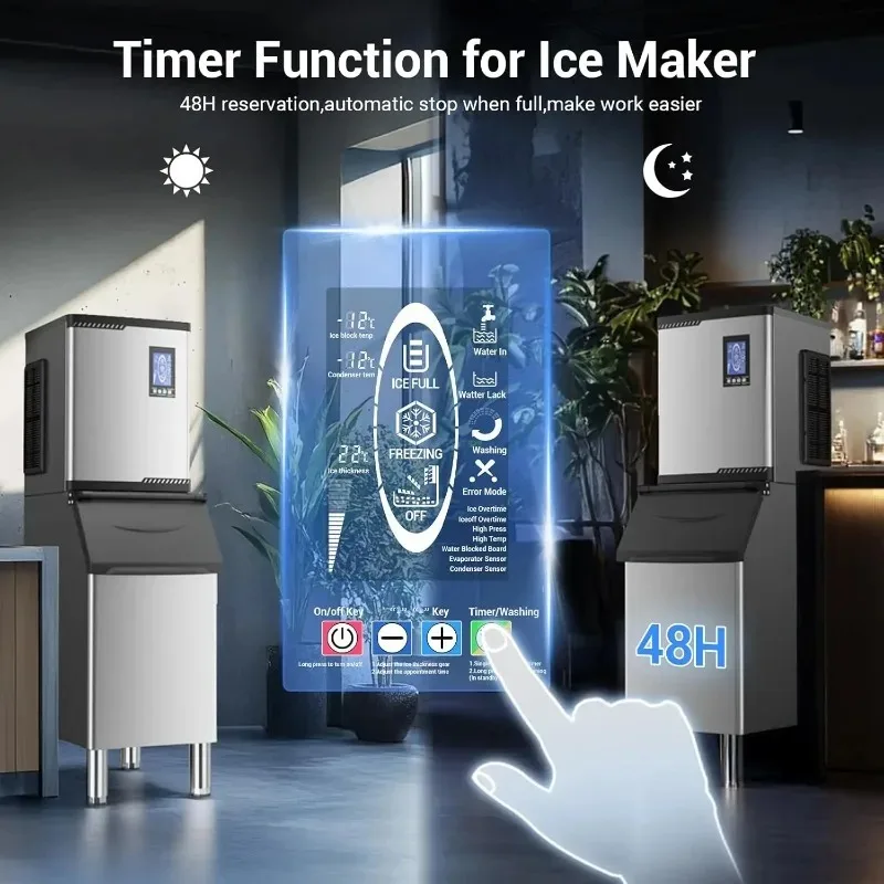 24h Commercial Ice Maker Machine 680 LBS Large Storage Bin Ready in 8-12 Min Self-Cleaning for Business Use Ice Maker