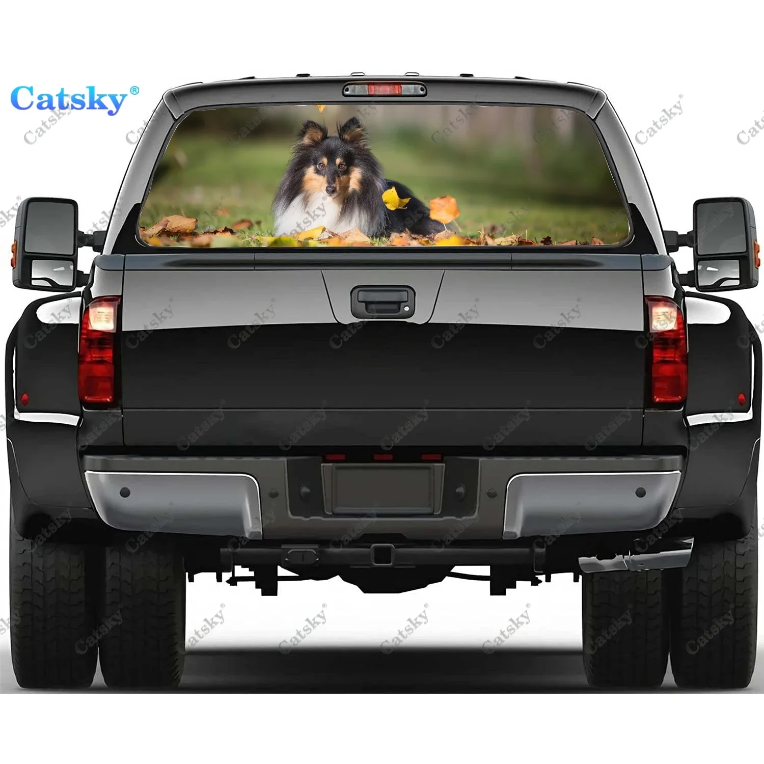 Shetland Sheepdog Rear Window Decals for Truck,Pickup Window Decal,Rear Window Tint Graphic Perforated Vinyl Truck Sticker