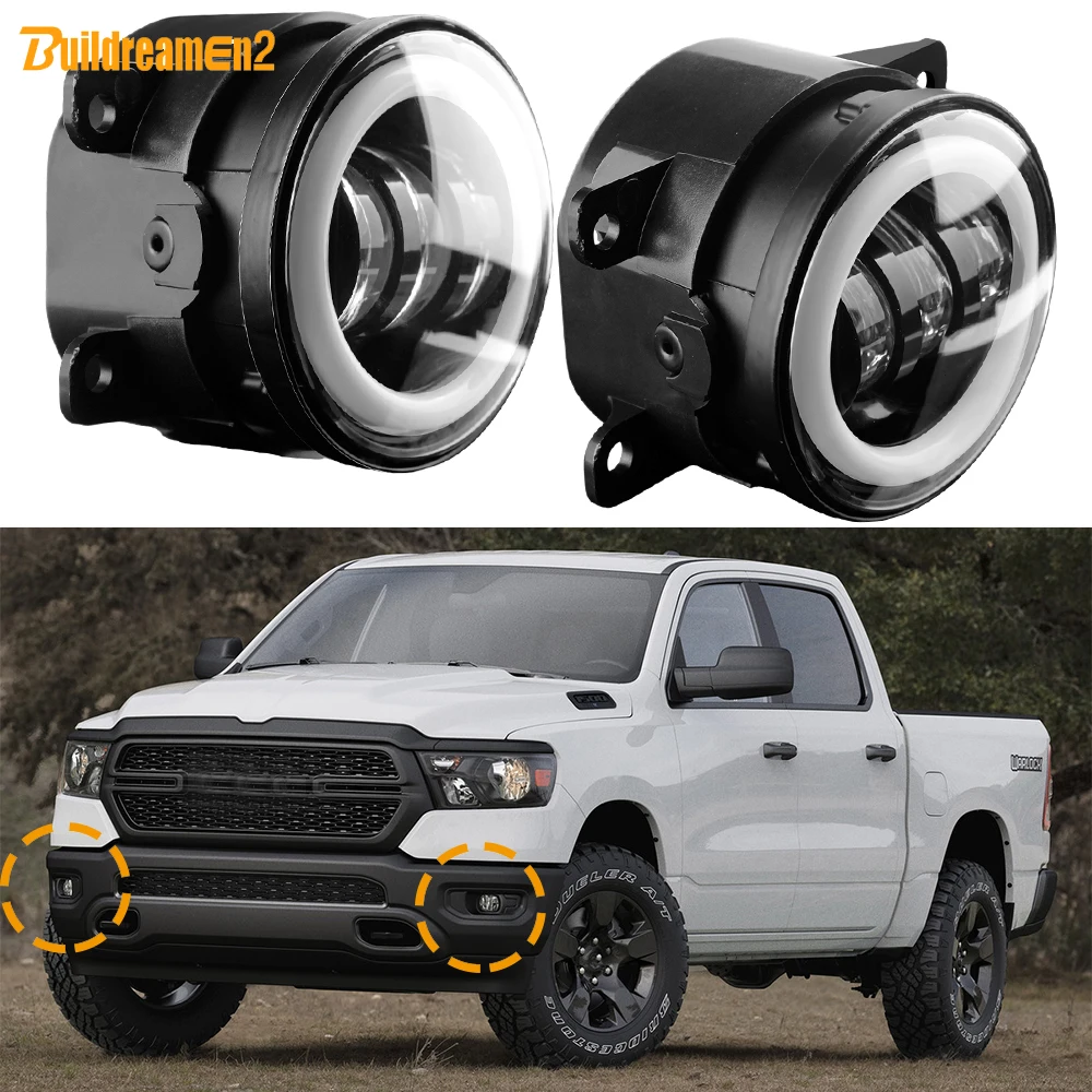 2IN1 Design 30W 6000LM Car LED Fog Light Angel Eye Daytime Running Turn Lamp Assembly For Ram 1500 2500 3500 2019-2024
